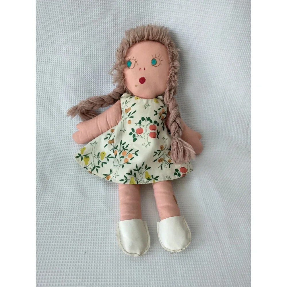 Charming Vintage 1960s Pair of Folk Art Reversible Happy/Sleepy Face Cloth Dolls